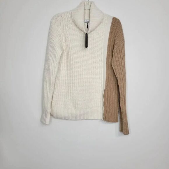 NAADAM Rib Knit  Wool-Cashmere-Blend Color Block Buttoned Turtleneck - Picture 3 of 9